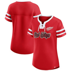 Detroit Red Wings Fanatics Women's Iconic Athena Lace-Up T-Shirt Sale