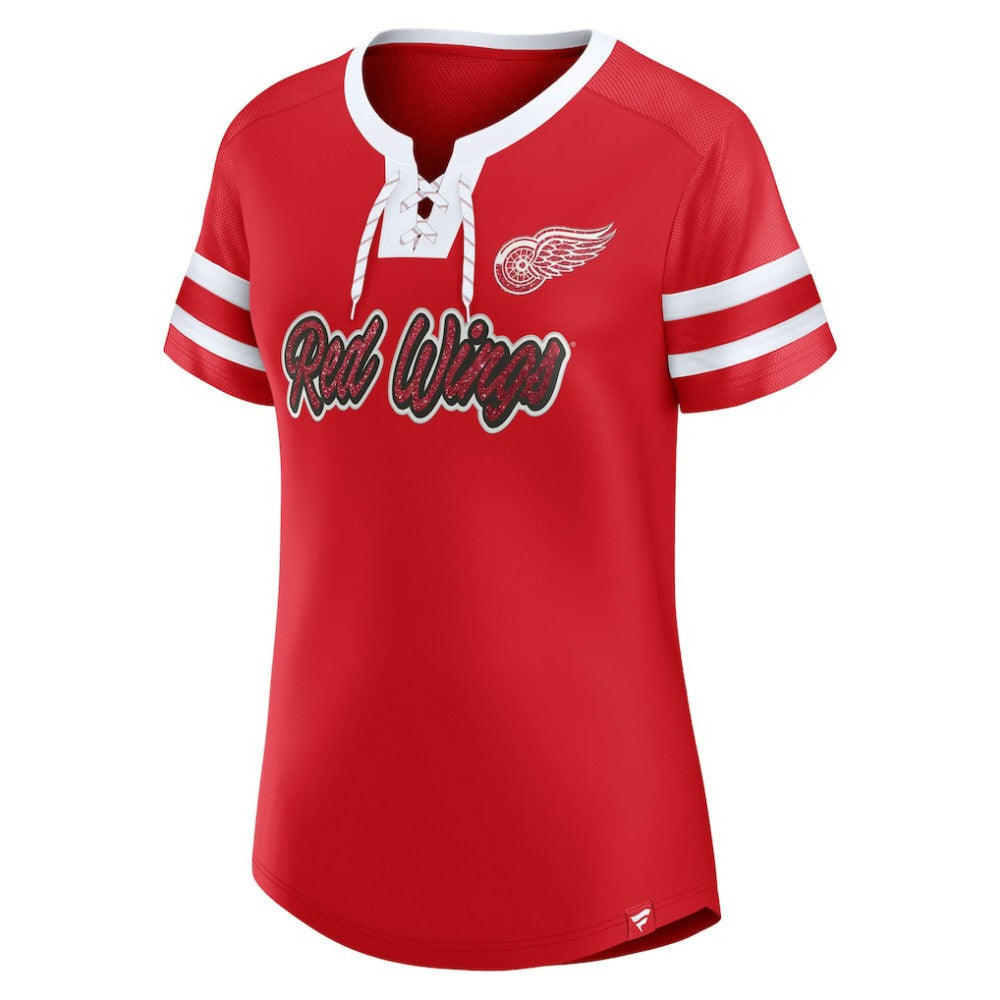 Detroit Red Wings Fanatics Women's Iconic Athena Lace-Up T-Shirt Sale