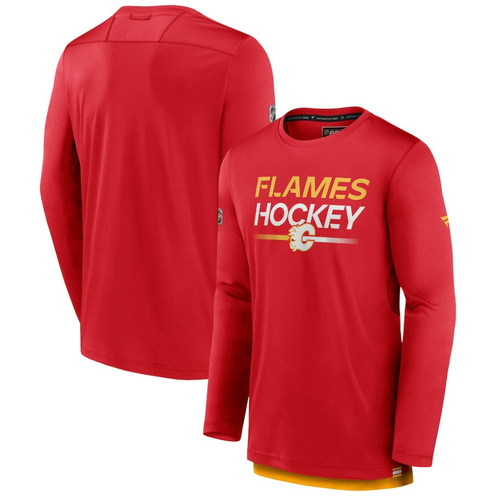 Calgary Flames Fanatics Authentic Pro Tech Long Sleeve T-Shirt For Sale