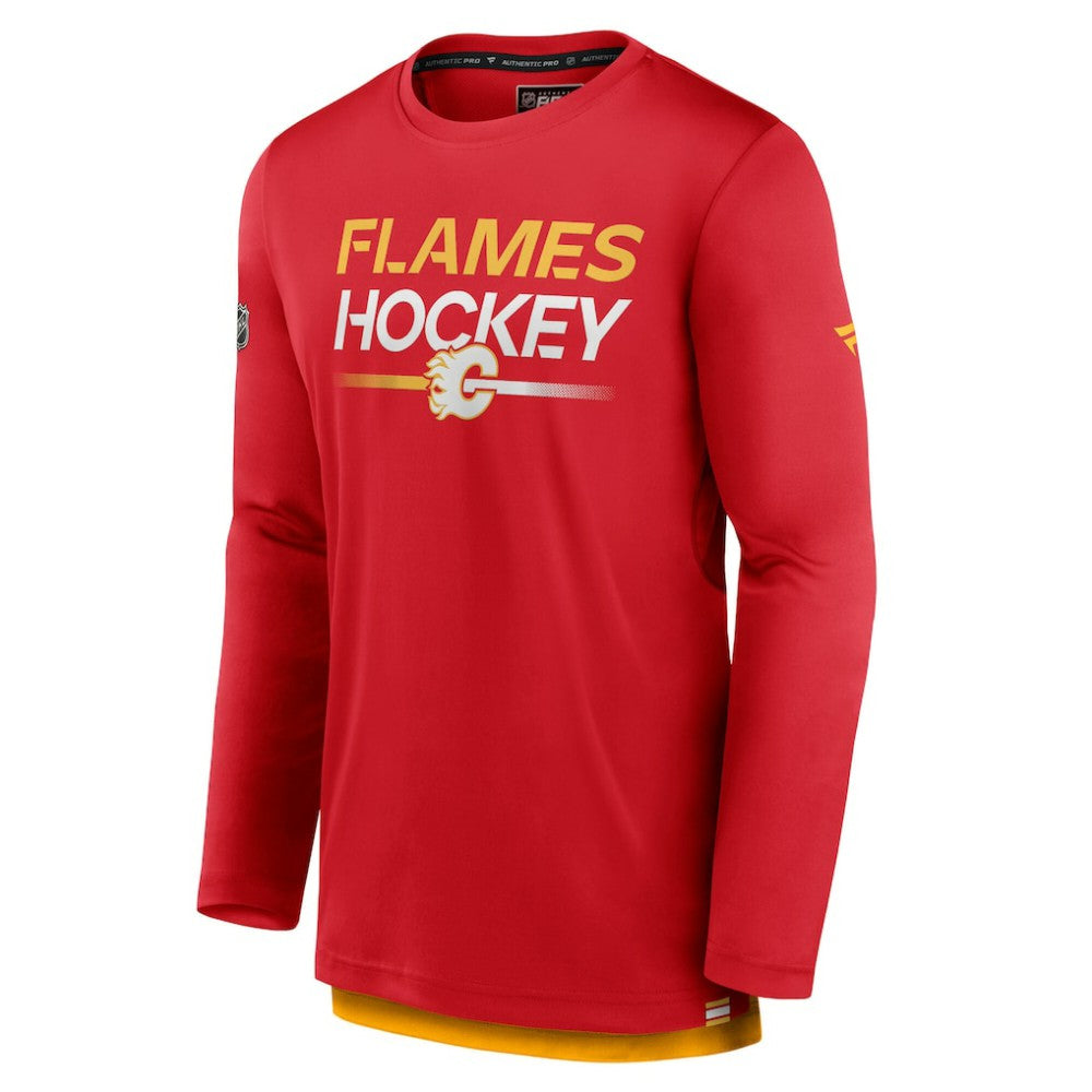 Calgary Flames Fanatics Authentic Pro Tech Long Sleeve T-Shirt For Sale