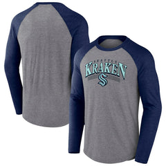 Seattle Kraken Fanatics Goal Crease Raglan Tri-Blend Long Sleeve T-Shirt For Sale
