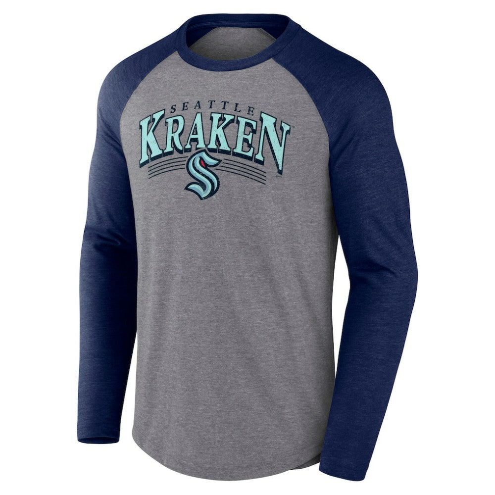Seattle Kraken Fanatics Goal Crease Raglan Tri-Blend Long Sleeve T-Shirt For Sale