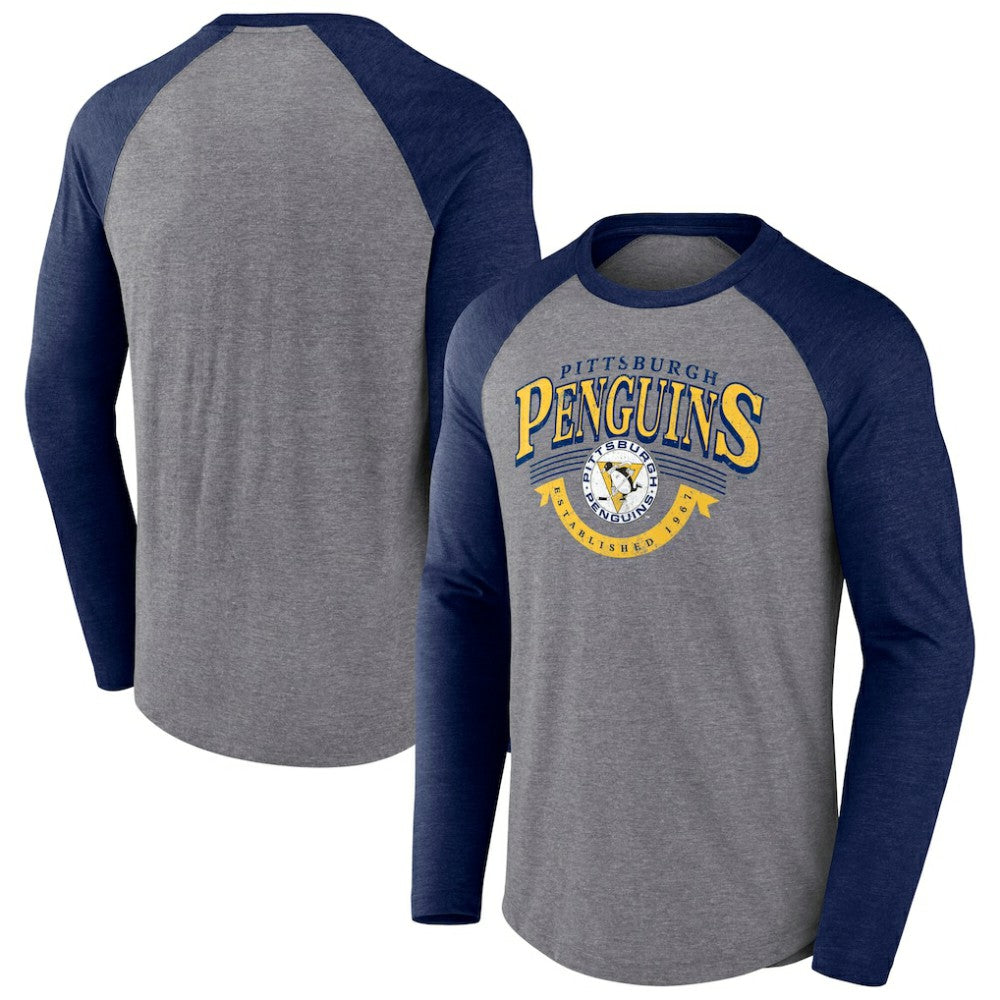 Pittsburgh Penguins Fanatics Goal Crease Raglan Tri-Blend Long Sleeve T-Shirt Outlet