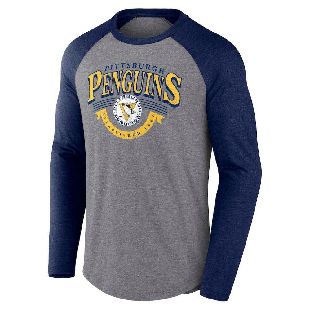 Pittsburgh Penguins Fanatics Goal Crease Raglan Tri-Blend Long Sleeve T-Shirt Outlet