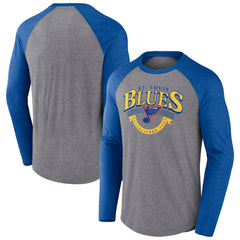 St. Louis Blues Fanatics Goal Crease Raglan Tri-Blend Long Sleeve T-Shirt Sale