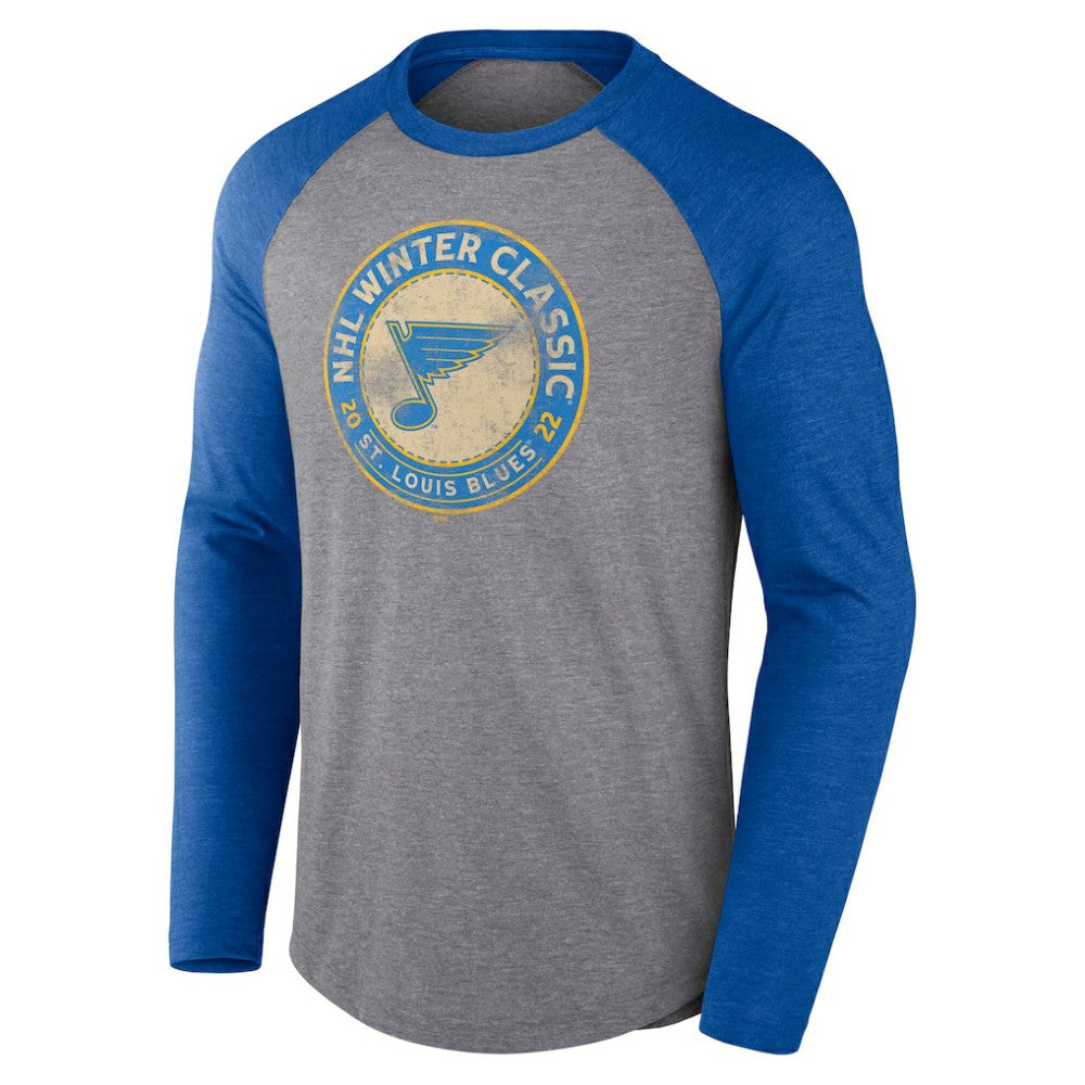 St. Louis Blues Fanatics 2022 NHL Winter Classic Vintage Distressed Raglan Tri-Blend Long Sleeve T-Shirt Online