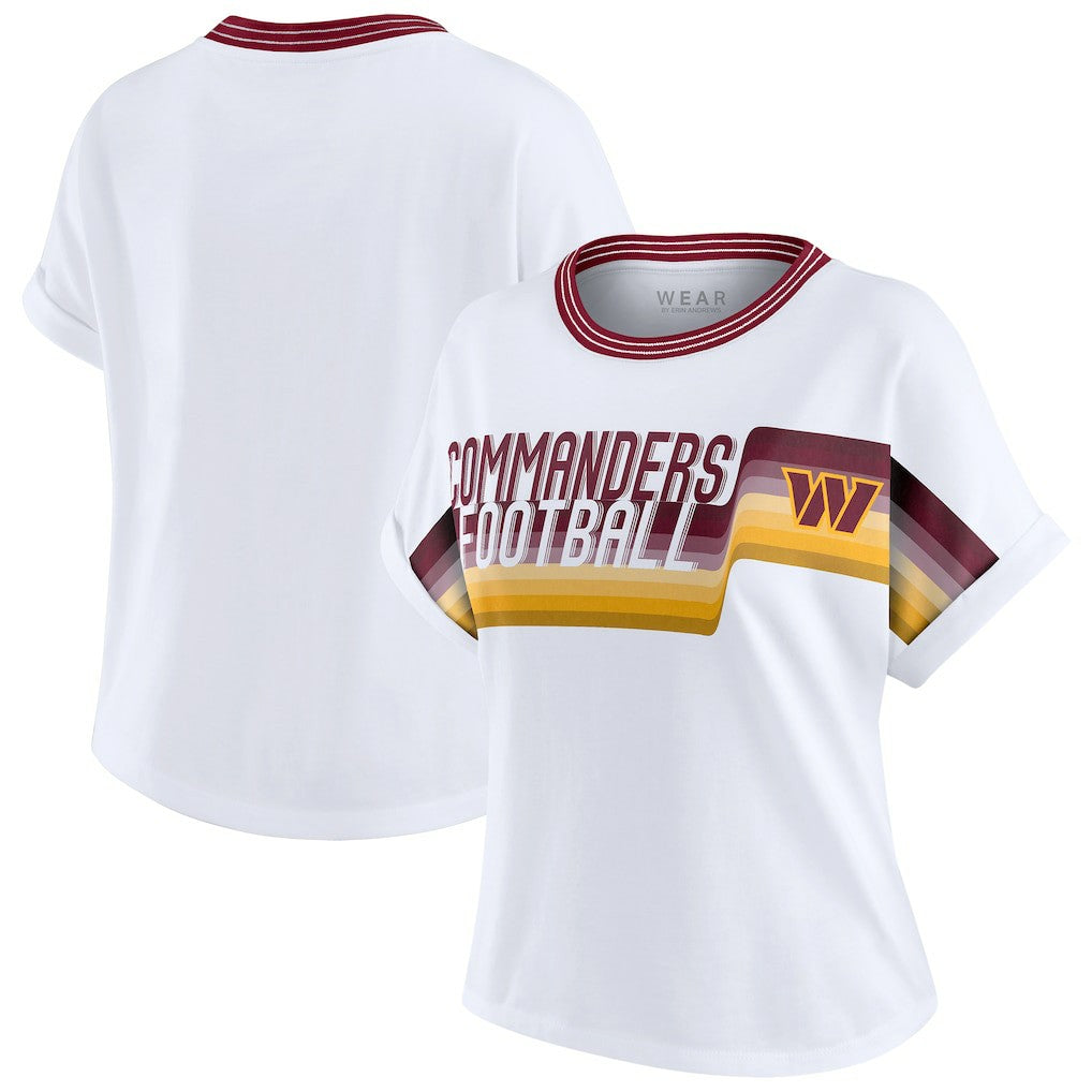 Washington Commanders  WEAR by Erin Andrews Women's Cropped Center Stripe Dolman T-Shirt