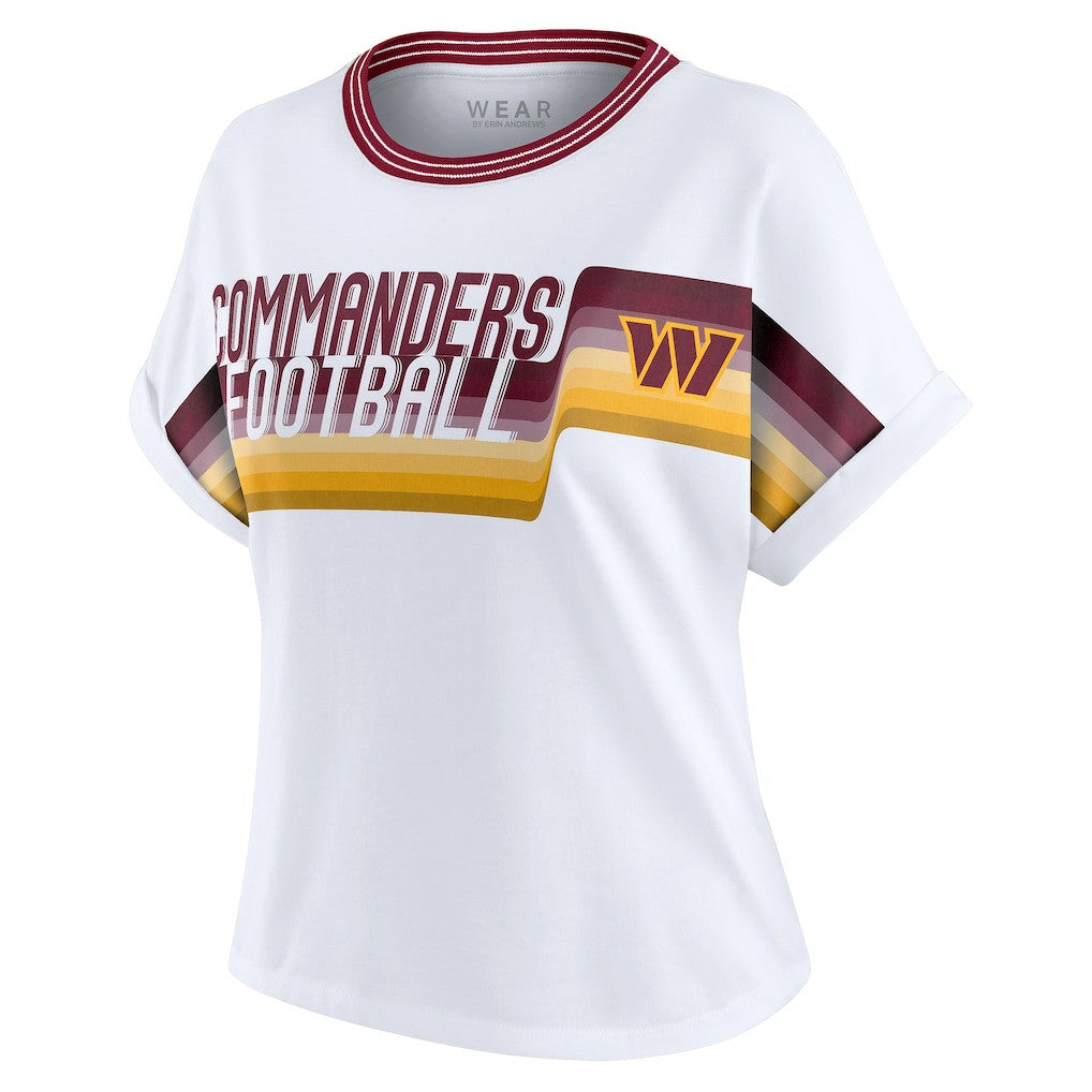 Washington Commanders  WEAR by Erin Andrews Women's Cropped Center Stripe Dolman T-Shirt