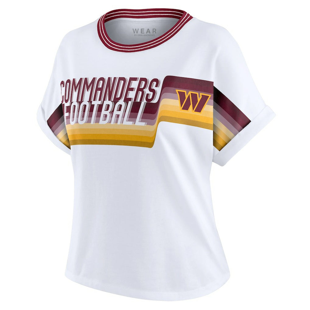 Washington Commanders  WEAR by Erin Andrews Women's Cropped Center Stripe Dolman T-Shirt