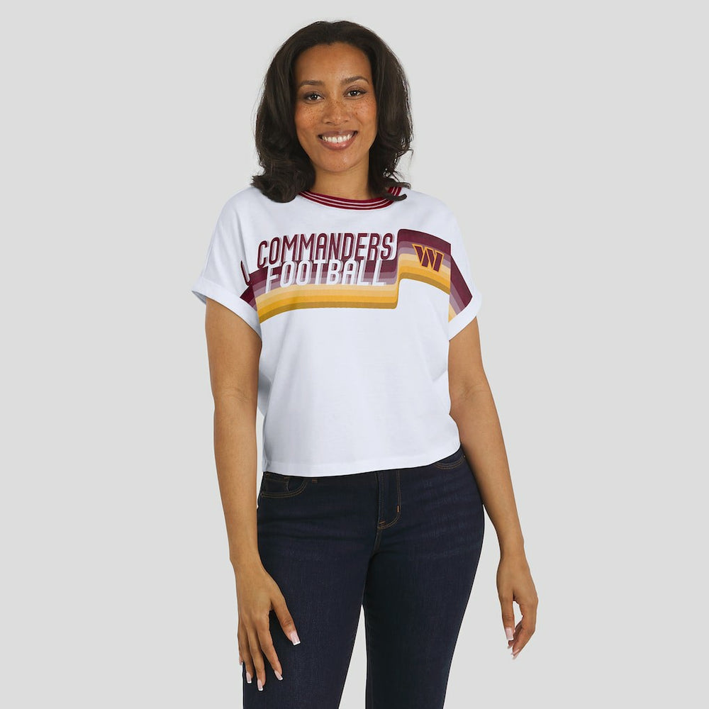 Washington Commanders  WEAR by Erin Andrews Women's Cropped Center Stripe Dolman T-Shirt