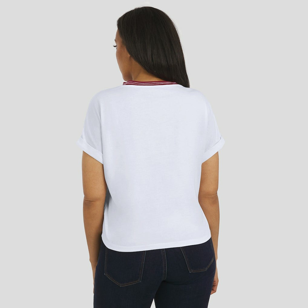 Washington Commanders  WEAR by Erin Andrews Women's Cropped Center Stripe Dolman T-Shirt