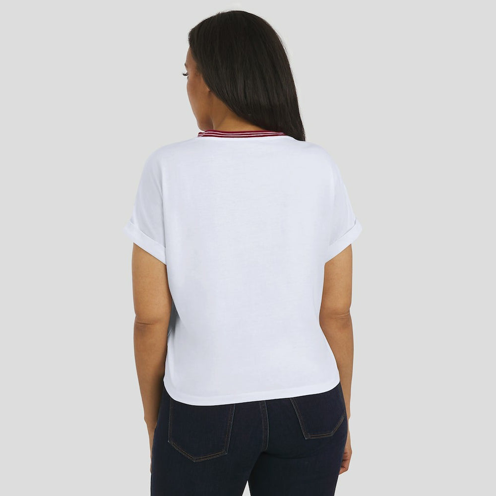 Washington Commanders  WEAR by Erin Andrews Women's Cropped Center Stripe Dolman T-Shirt