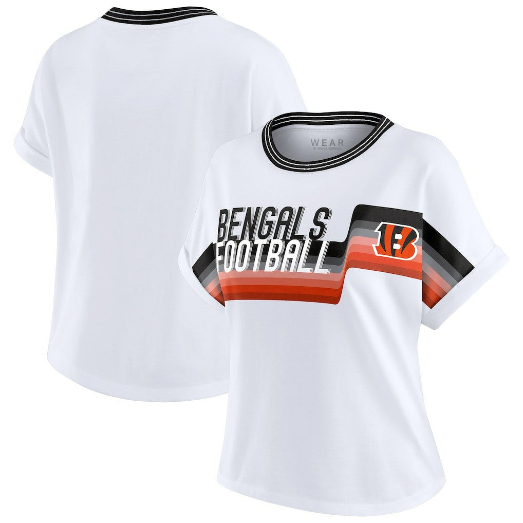 Cincinnati Bengals  WEAR by Erin Andrews Women's Cropped Center Stripe Dolman T-Shirt
