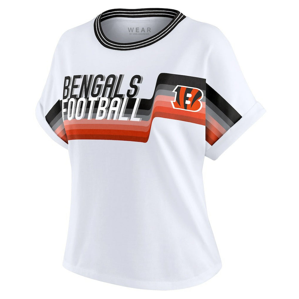 Cincinnati Bengals  WEAR by Erin Andrews Women's Cropped Center Stripe Dolman T-Shirt