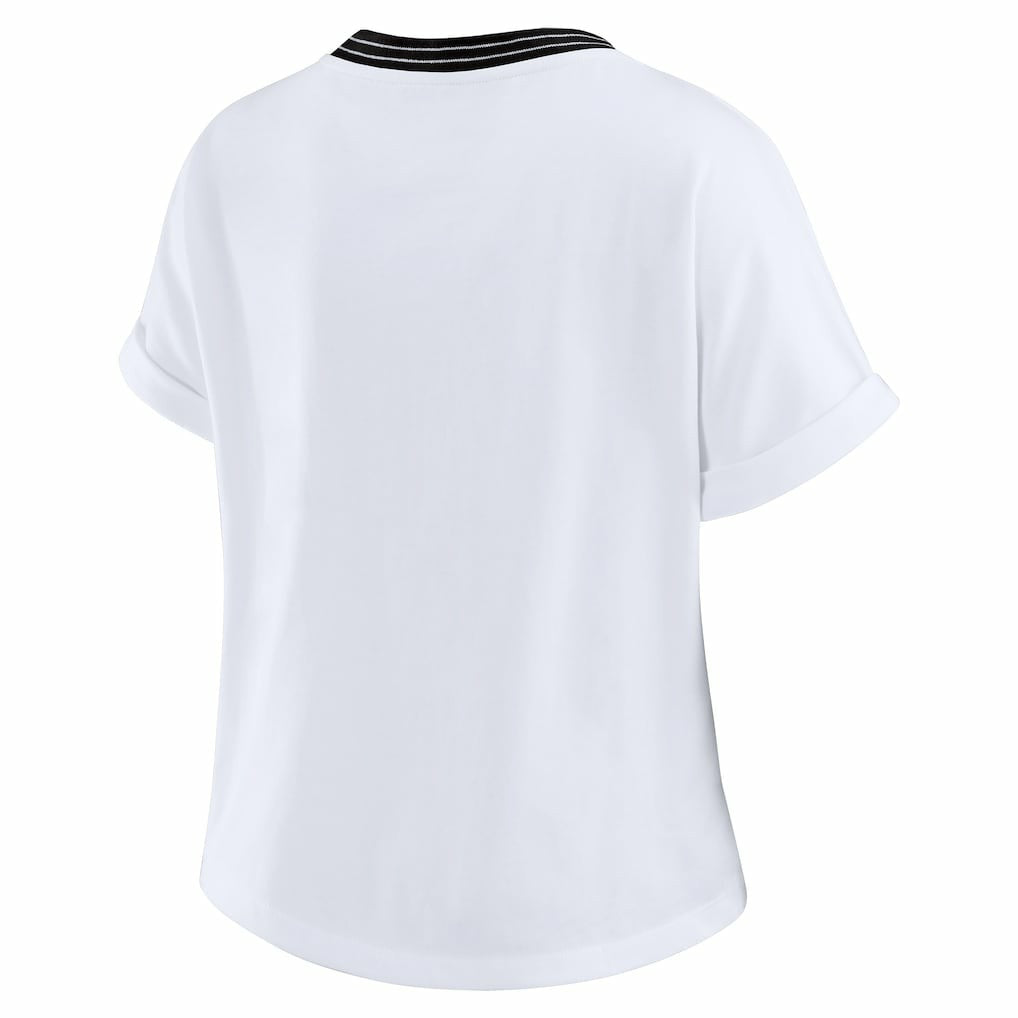 Cincinnati Bengals  WEAR by Erin Andrews Women's Cropped Center Stripe Dolman T-Shirt