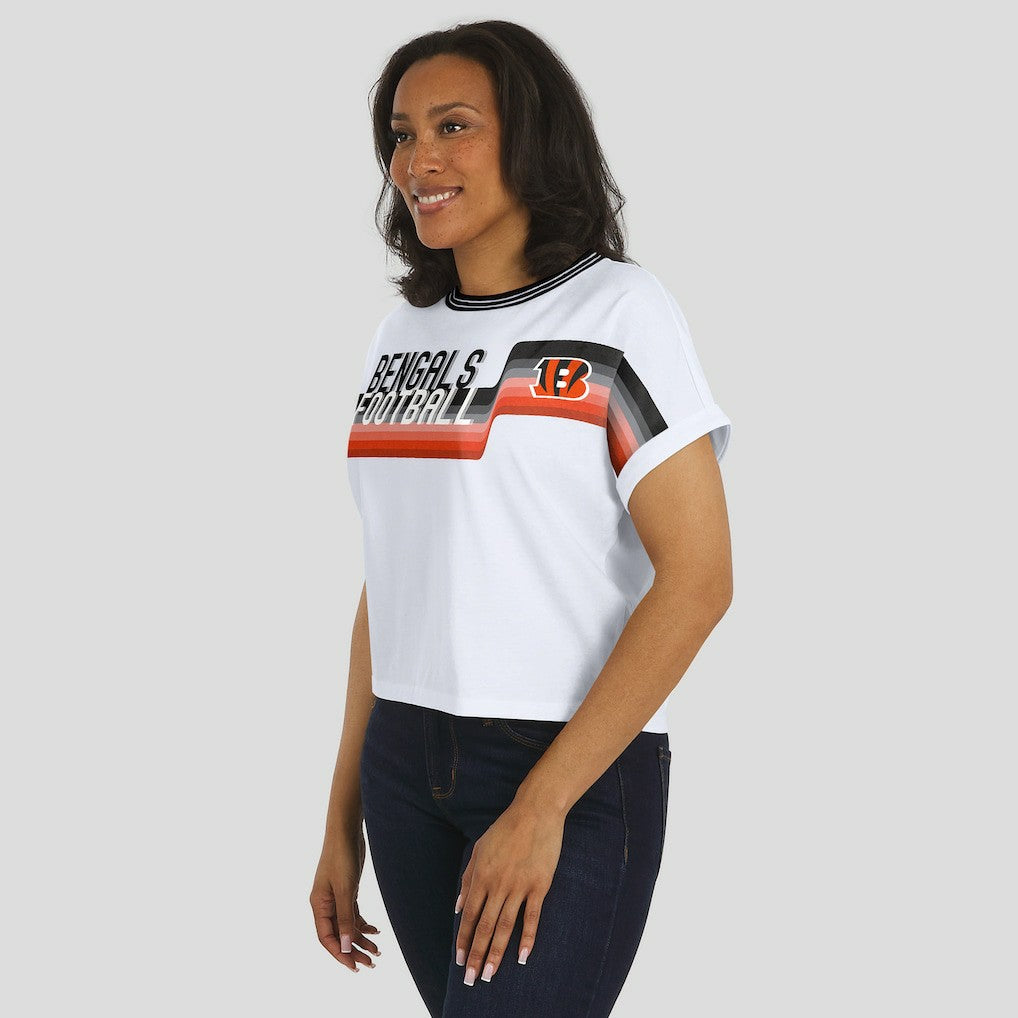 Cincinnati Bengals  WEAR by Erin Andrews Women's Cropped Center Stripe Dolman T-Shirt