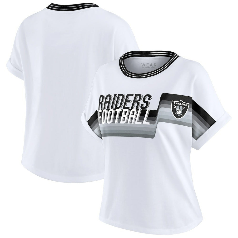 Las Vegas Raiders  WEAR by Erin Andrews Women's Cropped Center Stripe Dolman T-Shirt