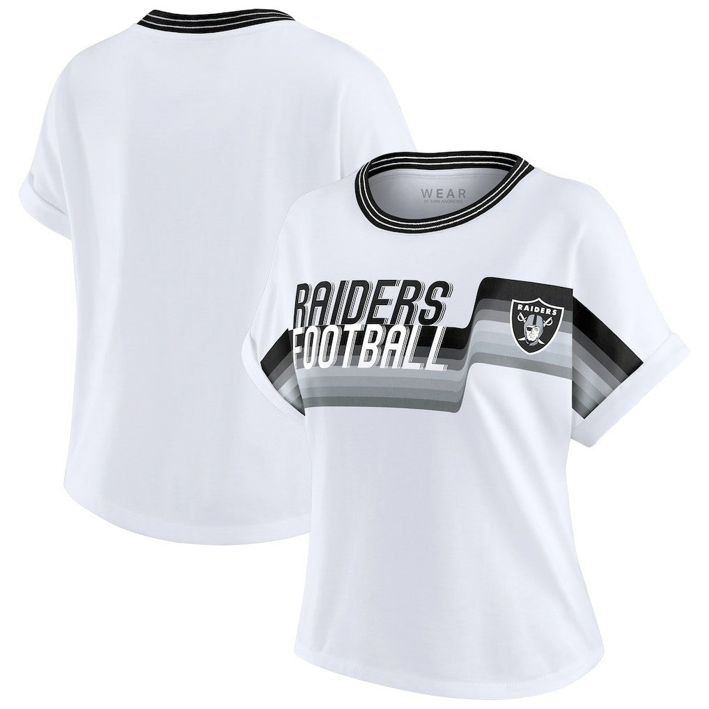 Las Vegas Raiders  WEAR by Erin Andrews Women's Cropped Center Stripe Dolman T-Shirt
