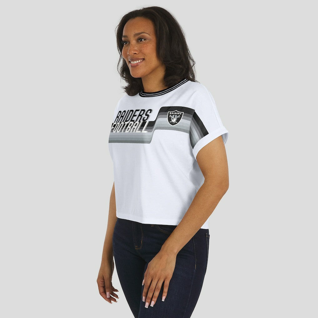 Las Vegas Raiders  WEAR by Erin Andrews Women's Cropped Center Stripe Dolman T-Shirt