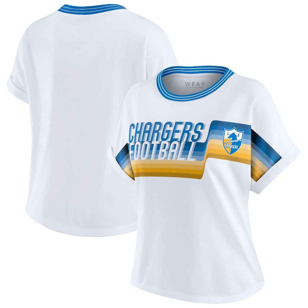 Los Angeles Chargers  WEAR by Erin Andrews Women's Cropped Center Stripe Dolman T-Shirt