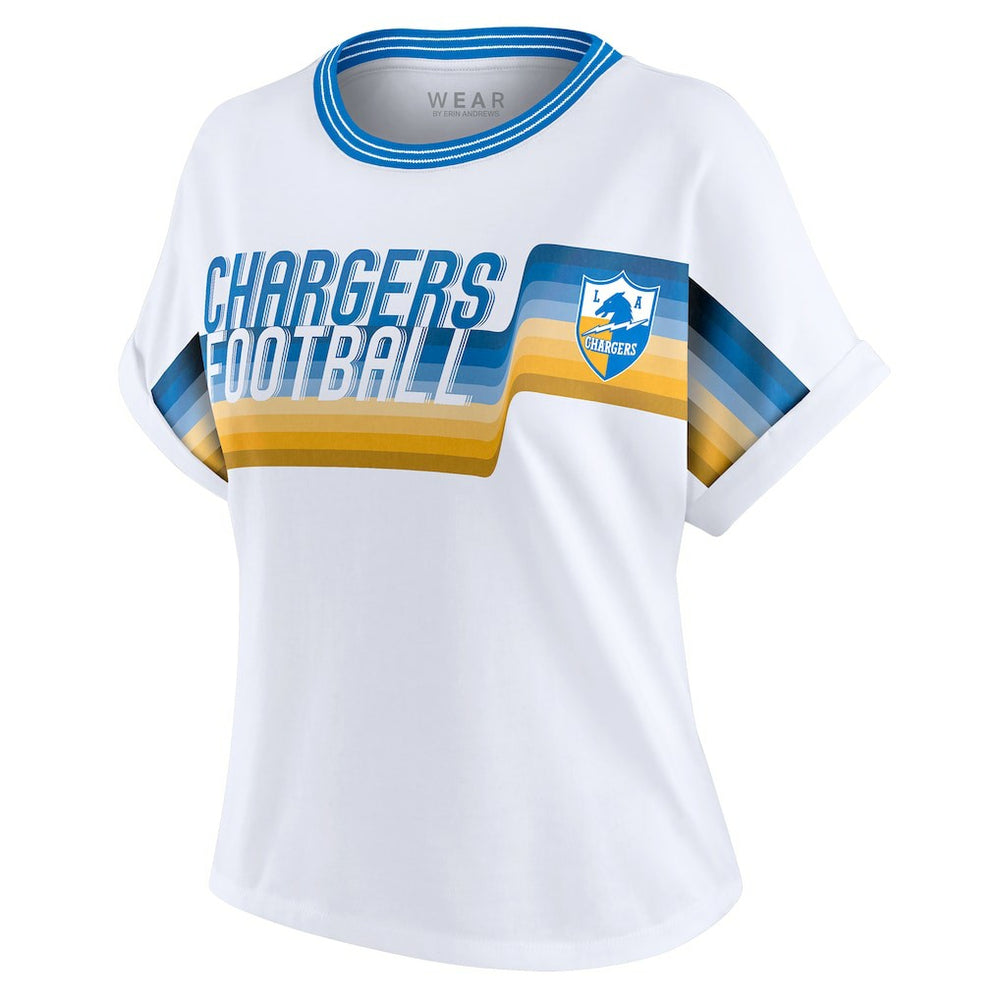 Los Angeles Chargers  WEAR by Erin Andrews Women's Cropped Center Stripe Dolman T-Shirt