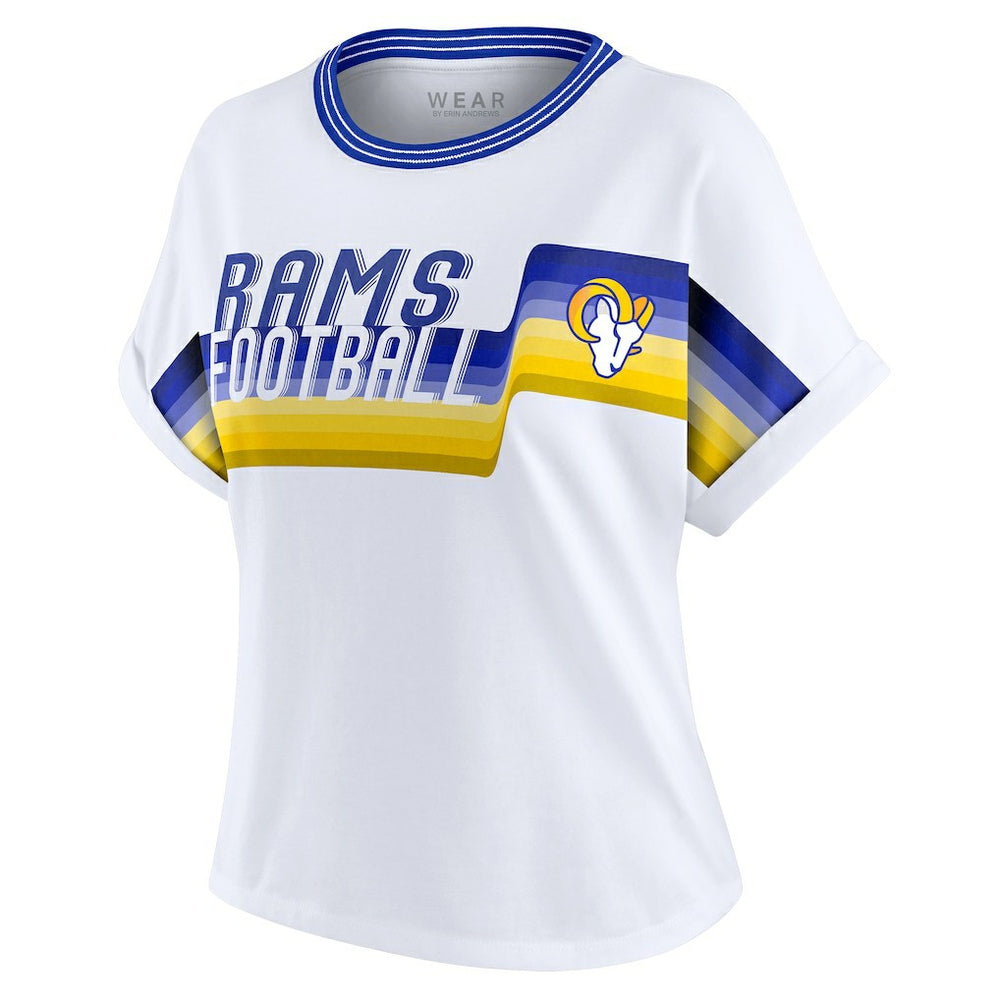 Los Angeles Rams  WEAR by Erin Andrews Women's Cropped Center Stripe Dolman T-Shirt