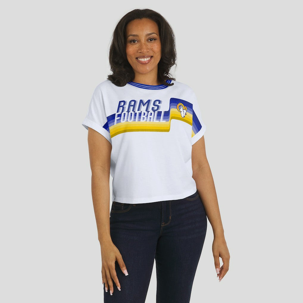 Los Angeles Rams  WEAR by Erin Andrews Women's Cropped Center Stripe Dolman T-Shirt