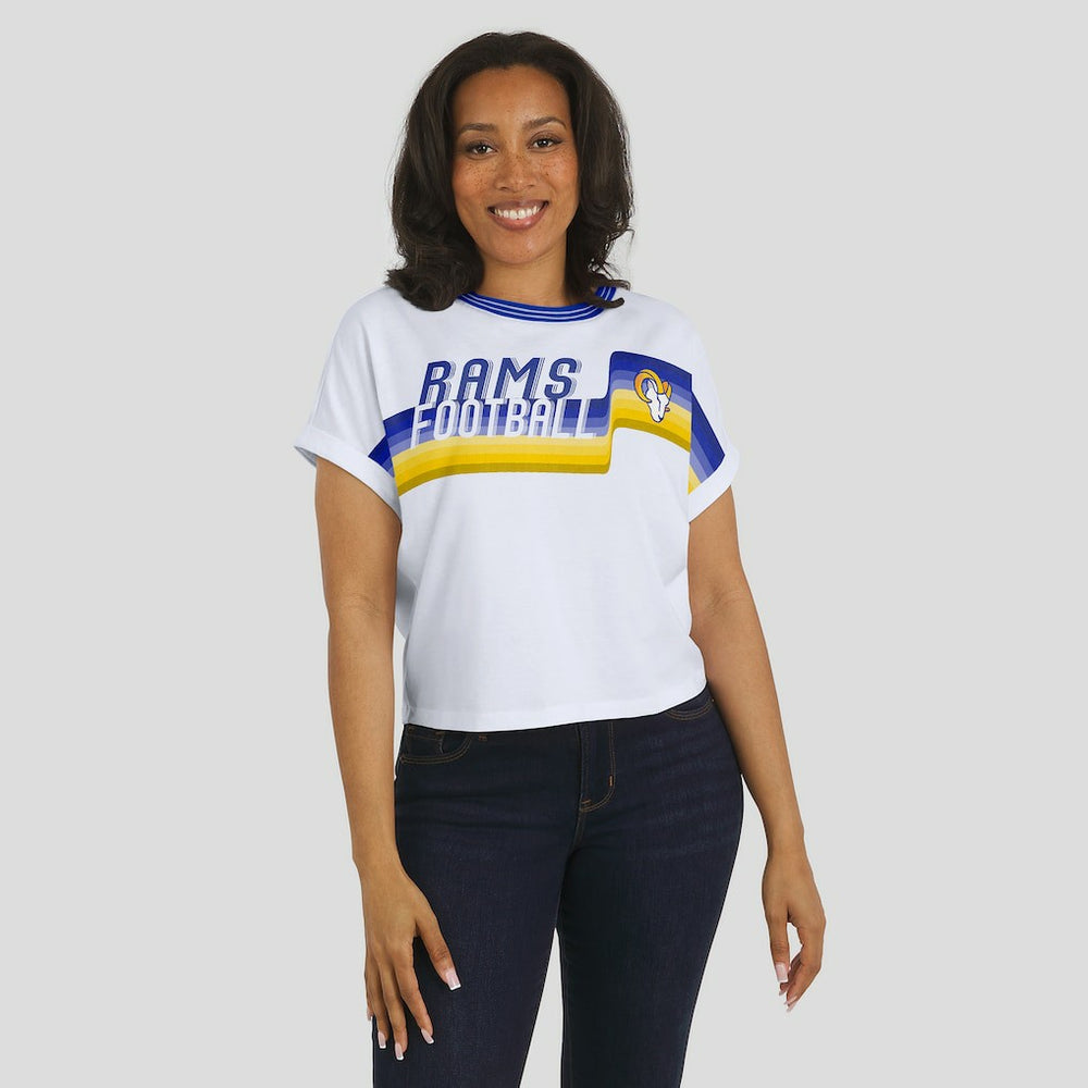 Los Angeles Rams  WEAR by Erin Andrews Women's Cropped Center Stripe Dolman T-Shirt