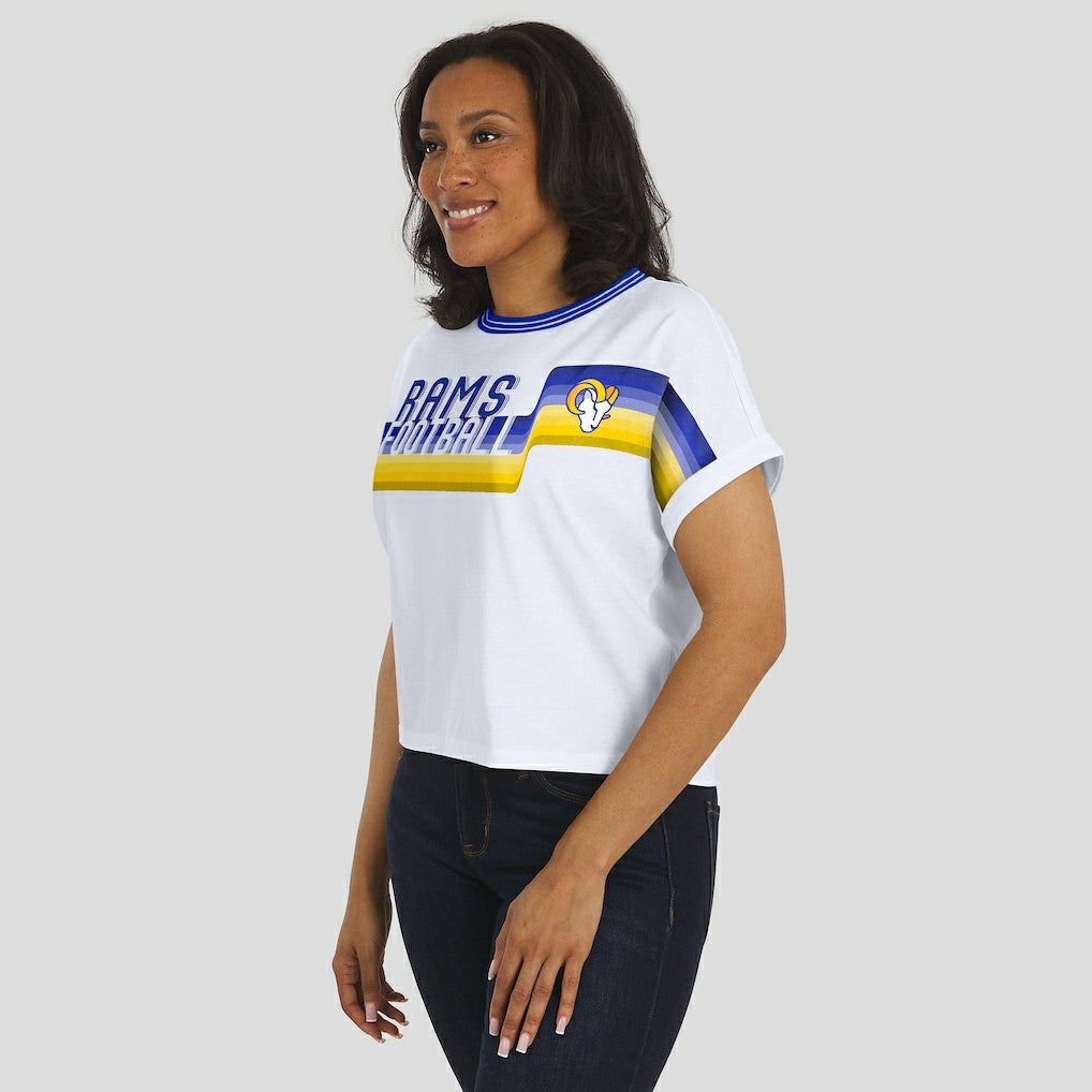 Los Angeles Rams  WEAR by Erin Andrews Women's Cropped Center Stripe Dolman T-Shirt