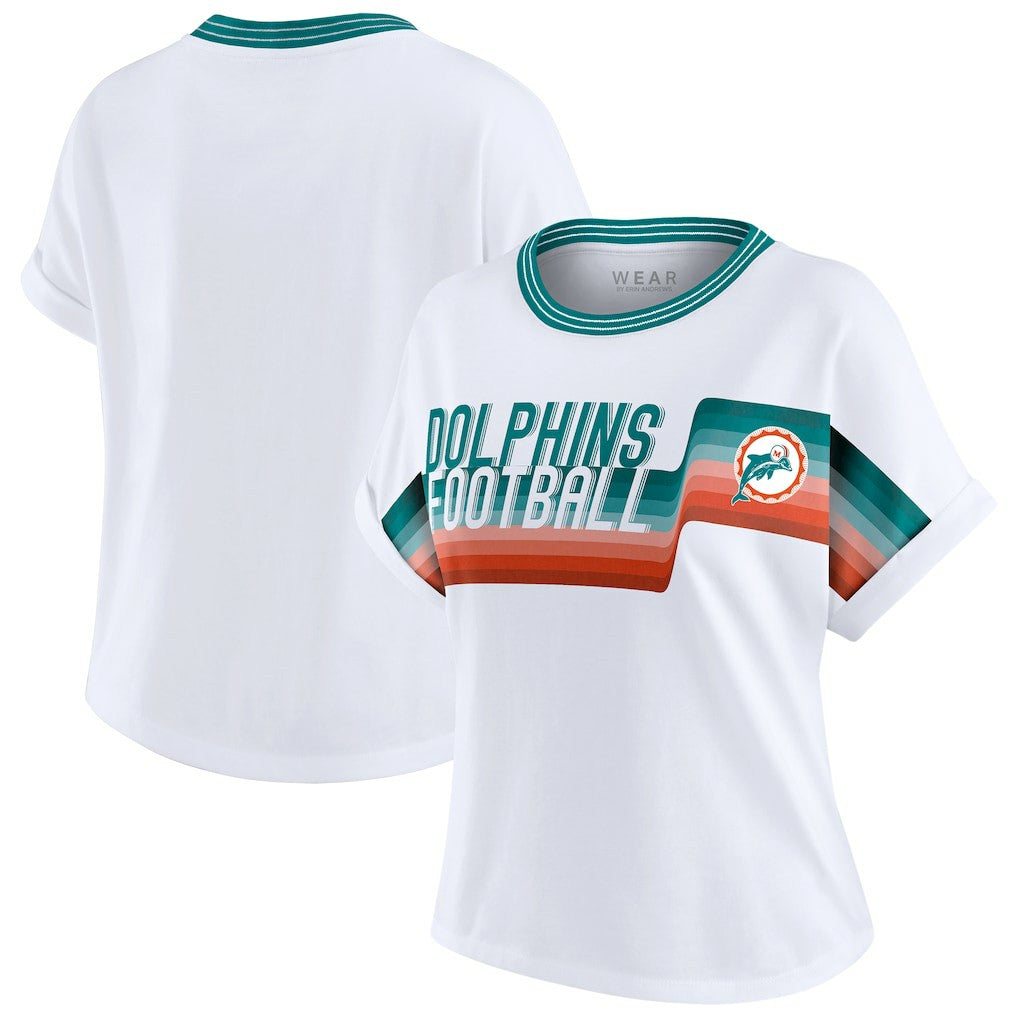 Miami Dolphins  WEAR by Erin Andrews Women's Cropped Center Stripe Dolman T-Shirt