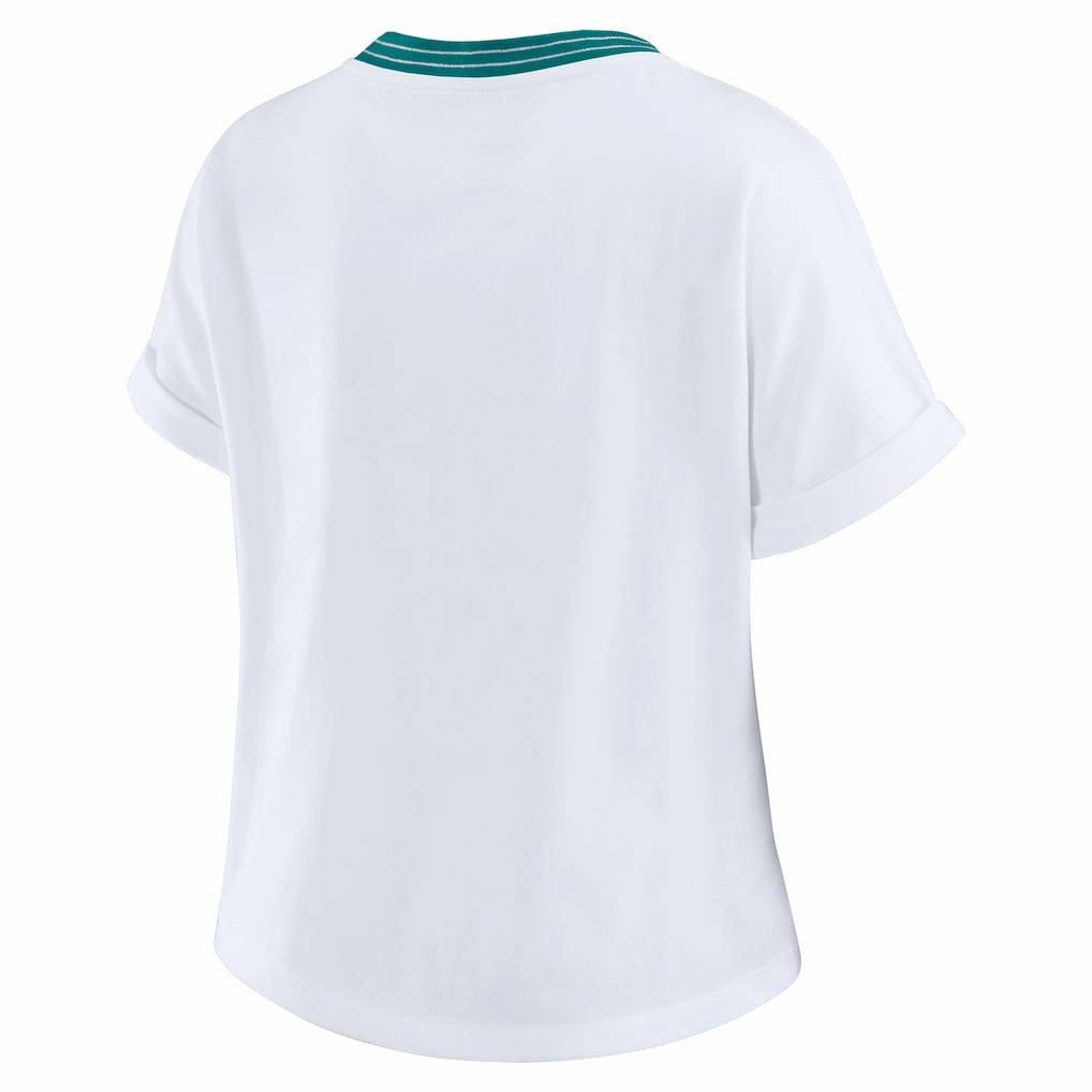 Miami Dolphins  WEAR by Erin Andrews Women's Cropped Center Stripe Dolman T-Shirt