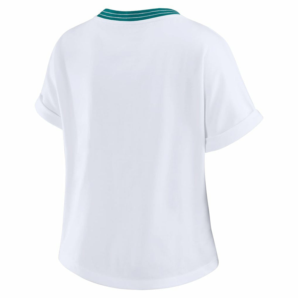 Miami Dolphins  WEAR by Erin Andrews Women's Cropped Center Stripe Dolman T-Shirt