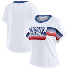 New England Patriots  WEAR by Erin Andrews Women's Cropped Center Stripe Dolman T-Shirt