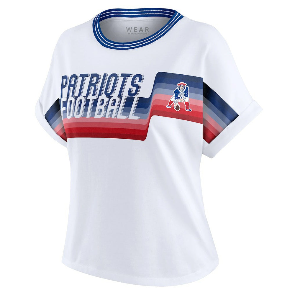 New England Patriots  WEAR by Erin Andrews Women's Cropped Center Stripe Dolman T-Shirt