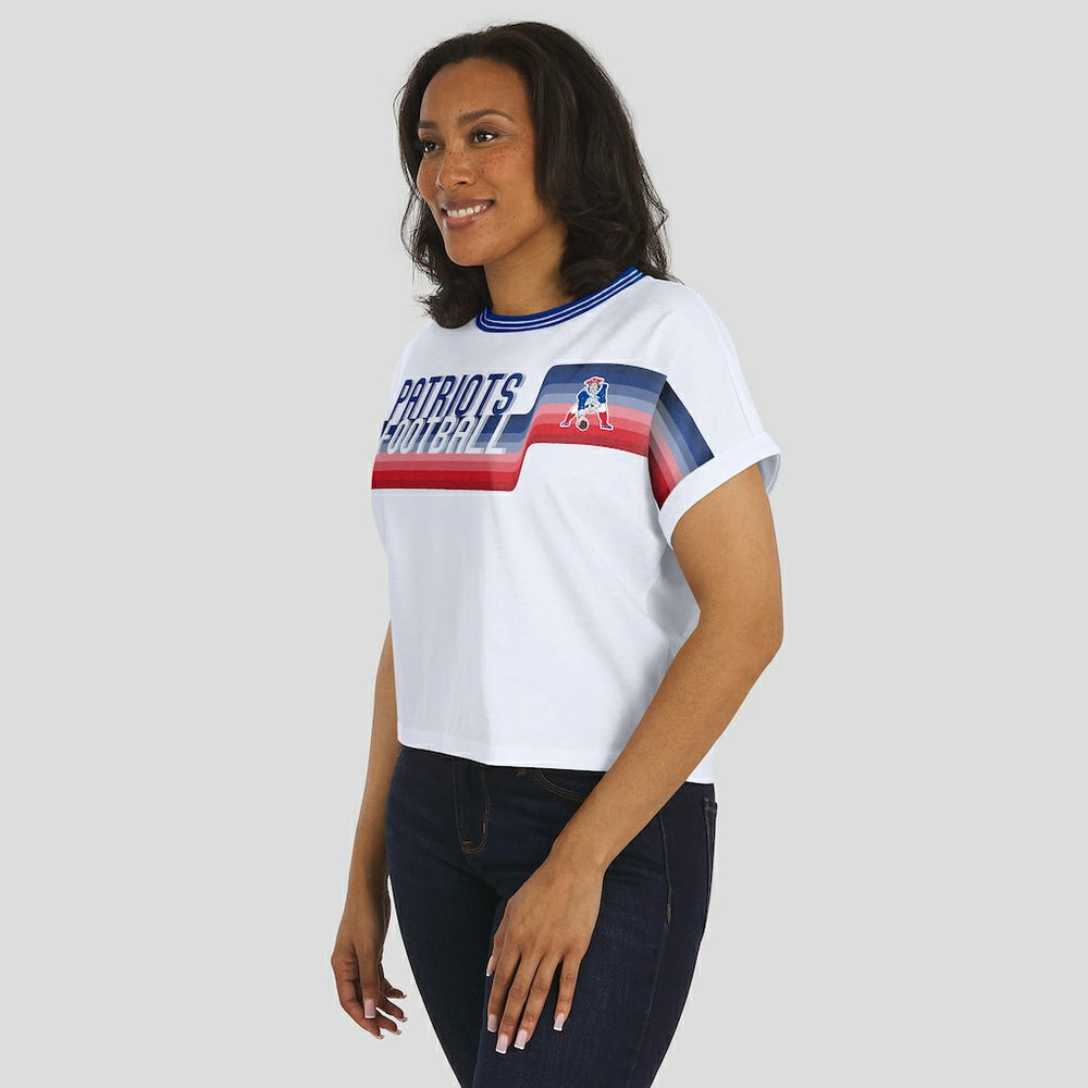New England Patriots  WEAR by Erin Andrews Women's Cropped Center Stripe Dolman T-Shirt