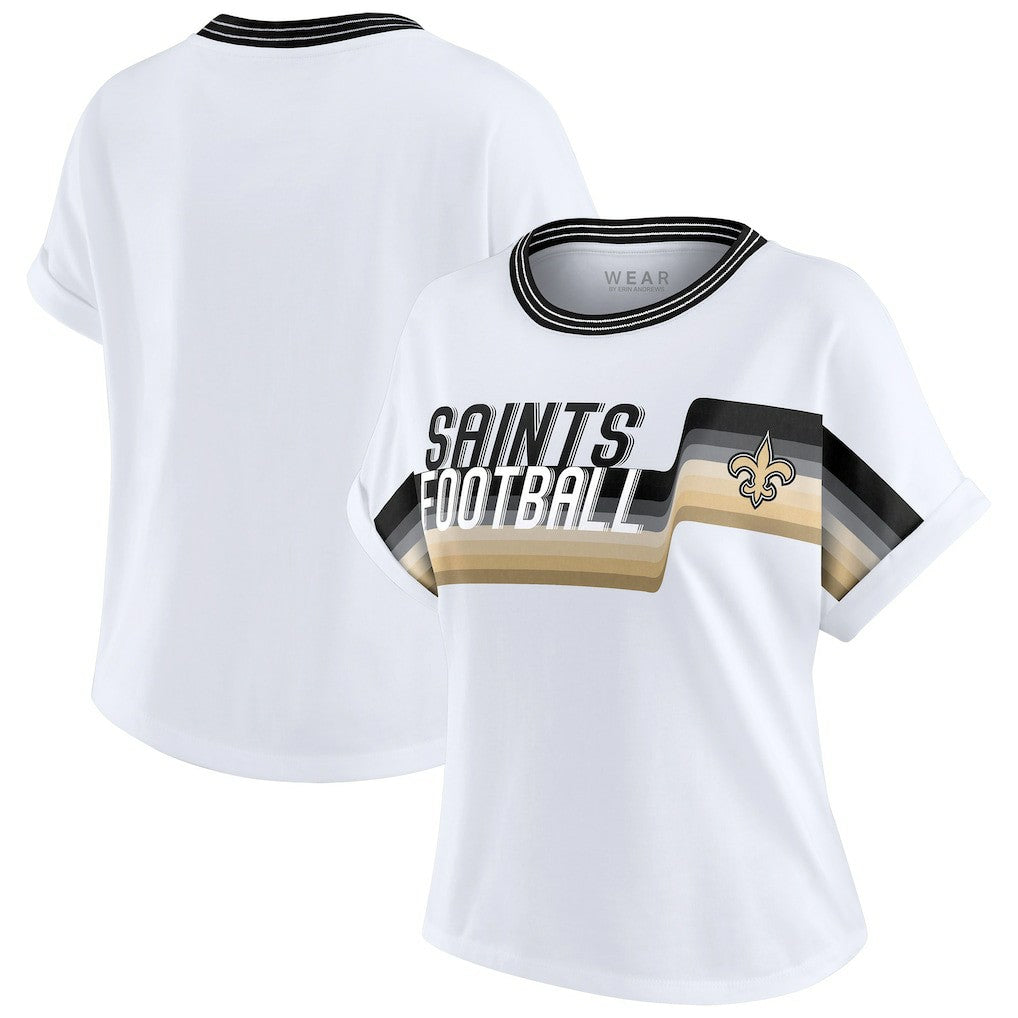 New Orleans Saints  WEAR by Erin Andrews Women's Cropped Center Stripe Dolman T-Shirt