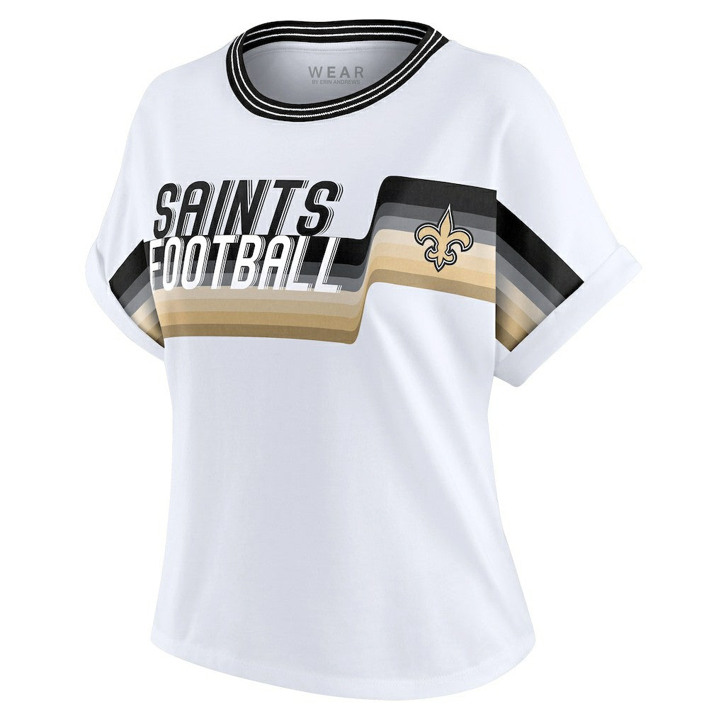 New Orleans Saints  WEAR by Erin Andrews Women's Cropped Center Stripe Dolman T-Shirt