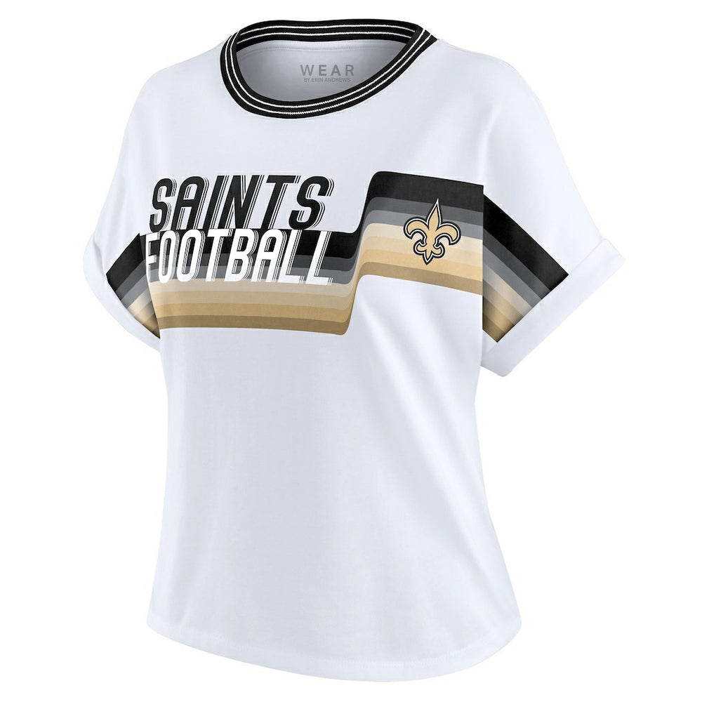 New Orleans Saints  WEAR by Erin Andrews Women's Cropped Center Stripe Dolman T-Shirt
