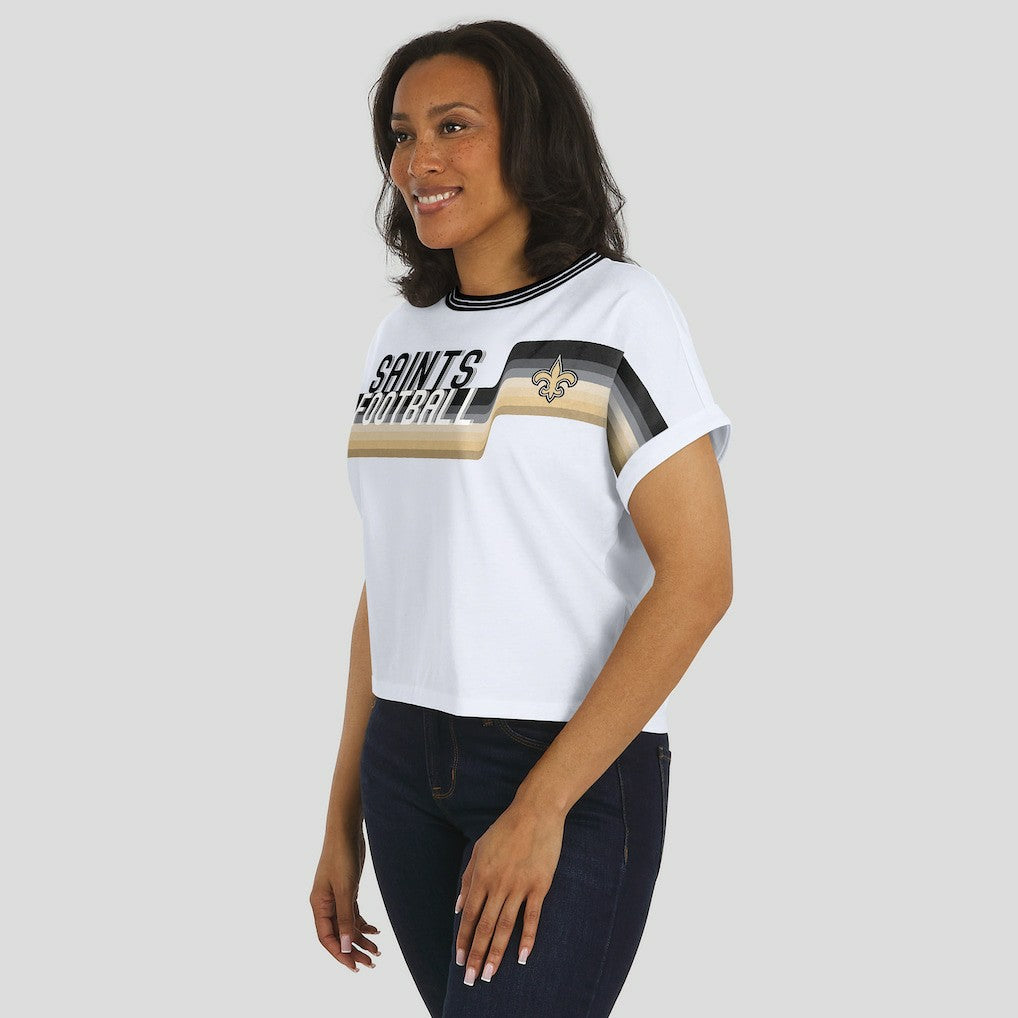 New Orleans Saints  WEAR by Erin Andrews Women's Cropped Center Stripe Dolman T-Shirt