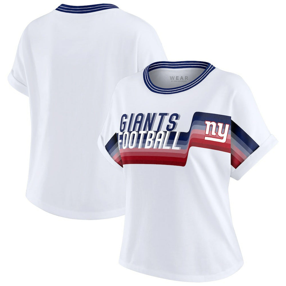 New York Giants  WEAR by Erin Andrews Women's Cropped Center Stripe Dolman T-Shirt