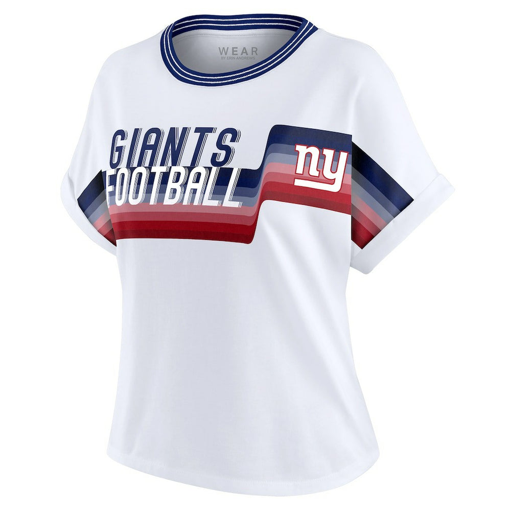 New York Giants  WEAR by Erin Andrews Women's Cropped Center Stripe Dolman T-Shirt