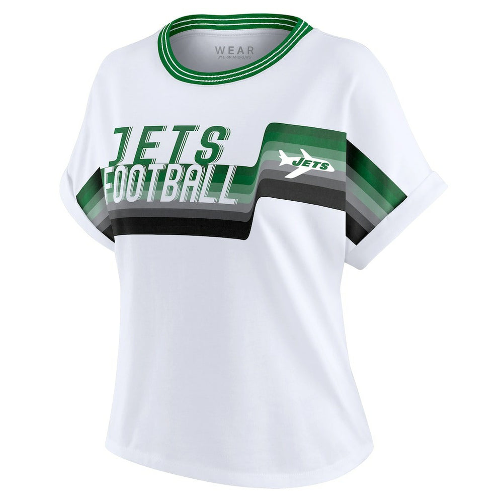 New York Jets  WEAR by Erin Andrews Women's Cropped Center Stripe Dolman T-Shirt