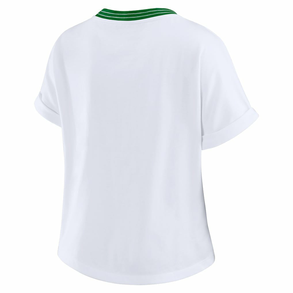 New York Jets  WEAR by Erin Andrews Women's Cropped Center Stripe Dolman T-Shirt