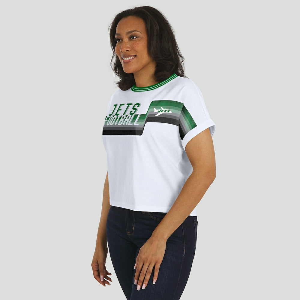 New York Jets  WEAR by Erin Andrews Women's Cropped Center Stripe Dolman T-Shirt