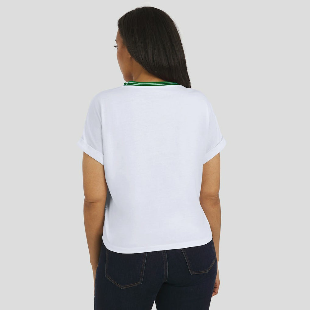 New York Jets  WEAR by Erin Andrews Women's Cropped Center Stripe Dolman T-Shirt