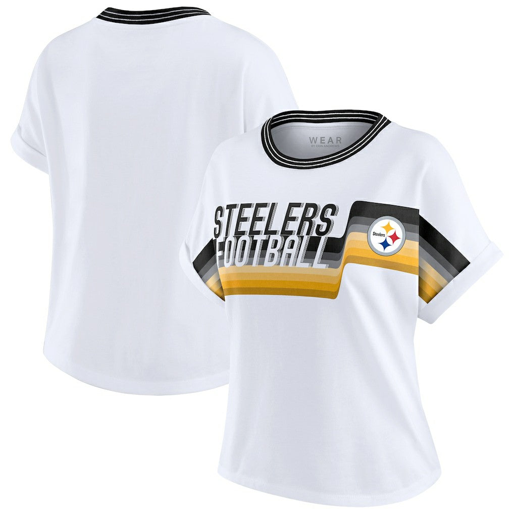 Pittsburgh Steelers  WEAR by Erin Andrews Women's Cropped Center Stripe Dolman T-Shirt