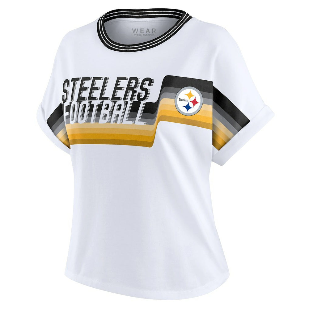 Pittsburgh Steelers  WEAR by Erin Andrews Women's Cropped Center Stripe Dolman T-Shirt