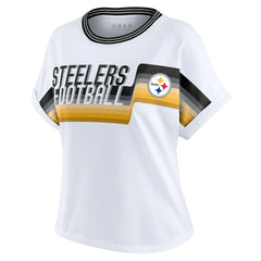 Pittsburgh Steelers  WEAR by Erin Andrews Women's Cropped Center Stripe Dolman T-Shirt