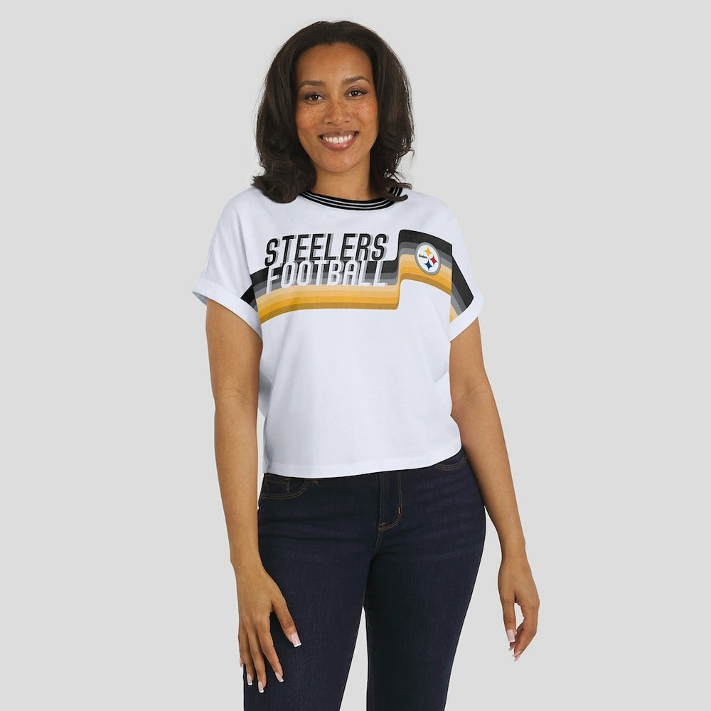 Pittsburgh Steelers  WEAR by Erin Andrews Women's Cropped Center Stripe Dolman T-Shirt