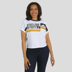 Pittsburgh Steelers  WEAR by Erin Andrews Women's Cropped Center Stripe Dolman T-Shirt